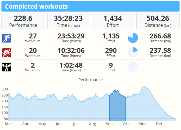 A screenshot of training load data in the calendar of SportTracks endurance sports softwares