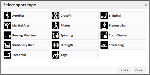 A screenshot of the types of gym workouts in SportTracks