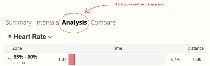 An image of the Analysis tab in SportTracks fitness software