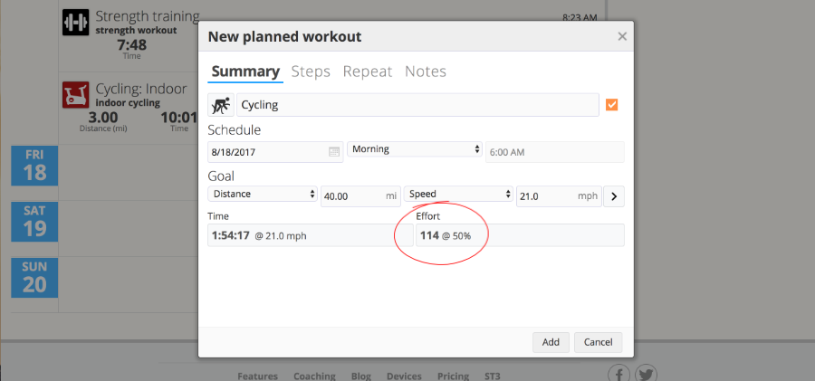 The workout planning feature in SportTracks fitness training software