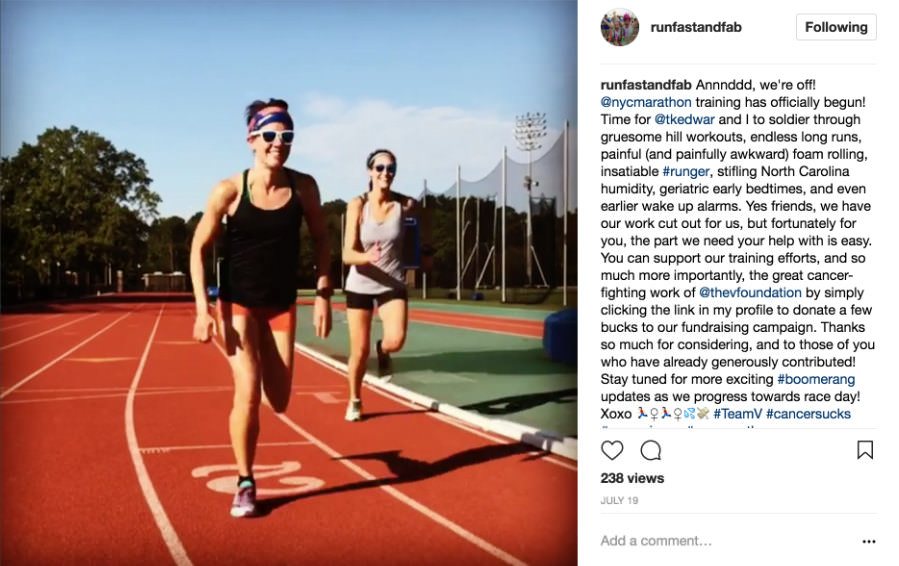 An Instagram photo of two women running track