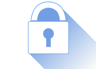 A blue graphic of a lock icon with a long shadow