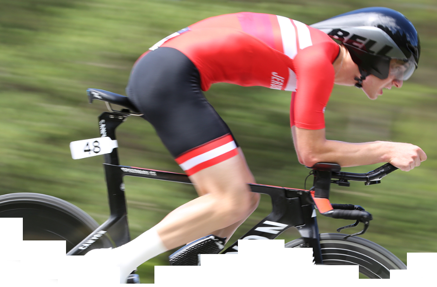 A cyclist competing in a time trial race