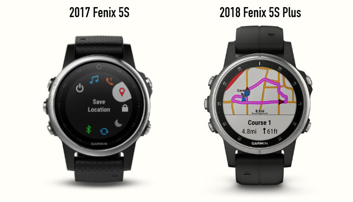 A side-by-side comparison of the Garmin Fenix 5S and 5S Plus