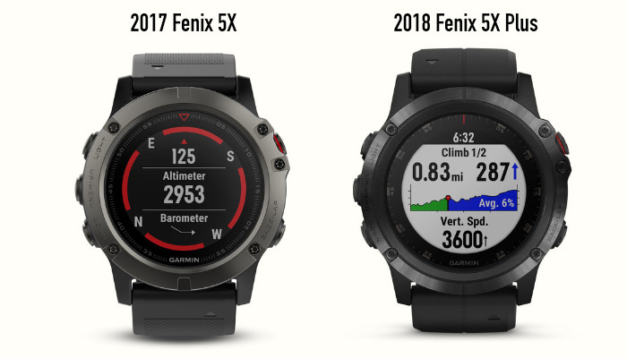 A side-by-side comparison of the Garmin Fenix 5X and 5X Plus