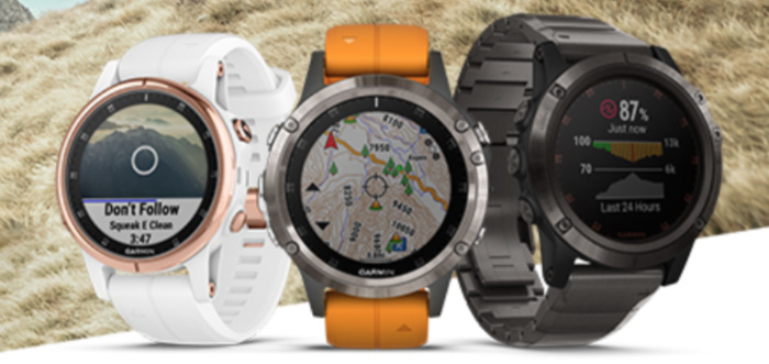 A photograph of the new Garmin Fenix 5 Plus sports watches