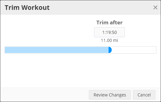 A screenshot of the new Trim Workout window in SportTracks fitness software