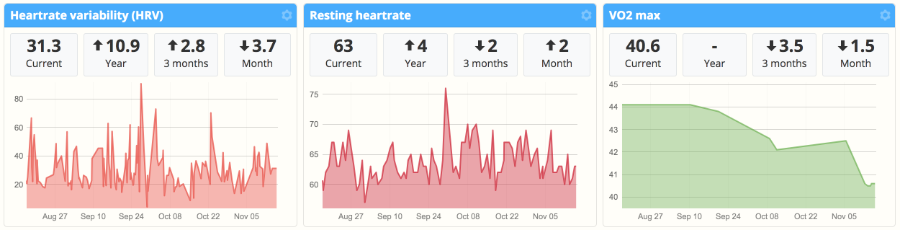 A screenshot of the Health Page in SportTracks endurance sports training software of health metrics from Apple Watch