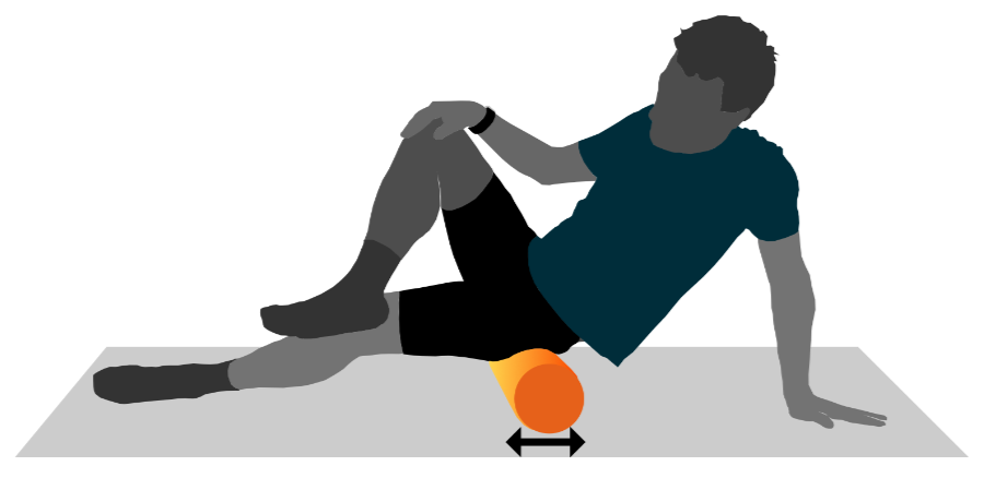 A graphic illustration of a person using a foam roller on their glutes