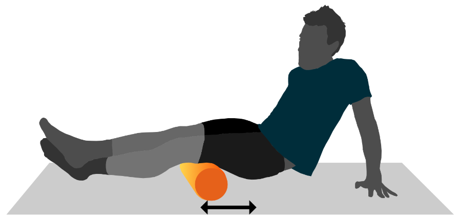 A graphic illustration of a person using a foam roller on their hamstring muscles