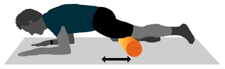 A graphic illustration of a person using a foam roller on their quads