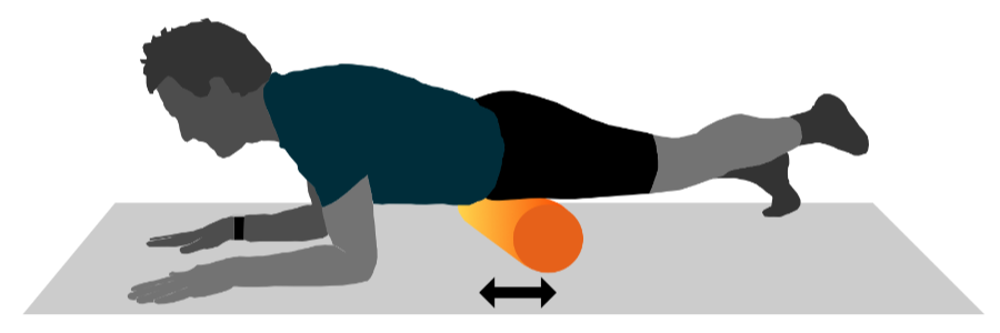 A graphic illustration of a person using a foam roller on their tensor fasciae latae (TFL) muscle