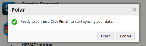 A screenshot of SportTracks endurance sports training software showing a successful integration with Polar Flow 