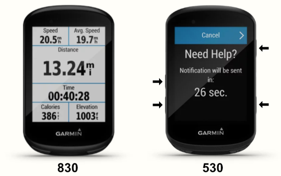 The face of the Garmin Edge 830 compared to the face of the Garmin Edge 530