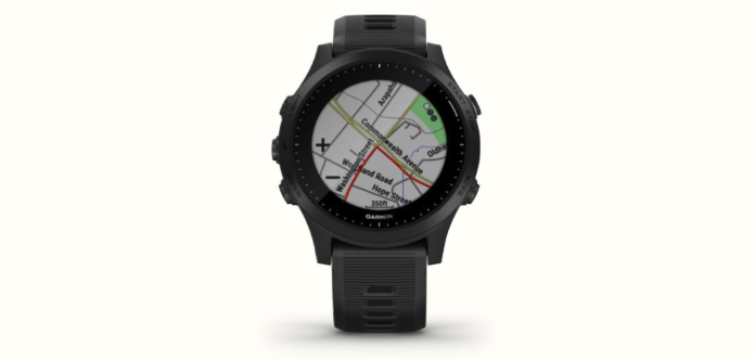 The Garmin Forerunner 945 with a map on its screen