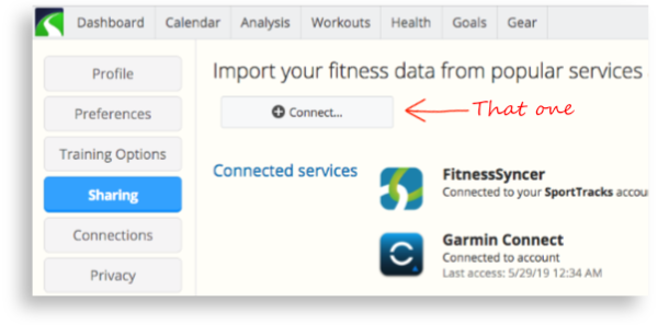 The Sharing screen in SportTracks endurance sports software