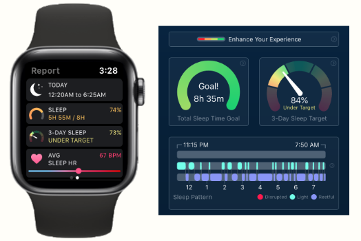 The SleepWatch app on Apple Watch and iPhone