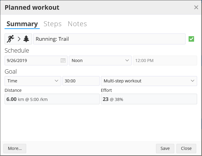 A planned workout in SportTracks endurance sports software