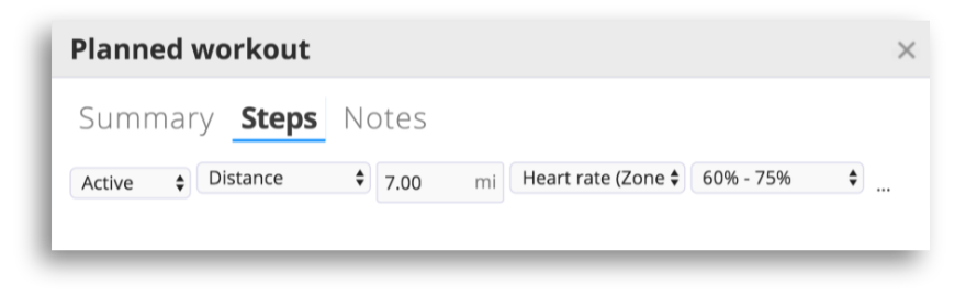 A custom structured running workout in SportTracks endurance sports training software