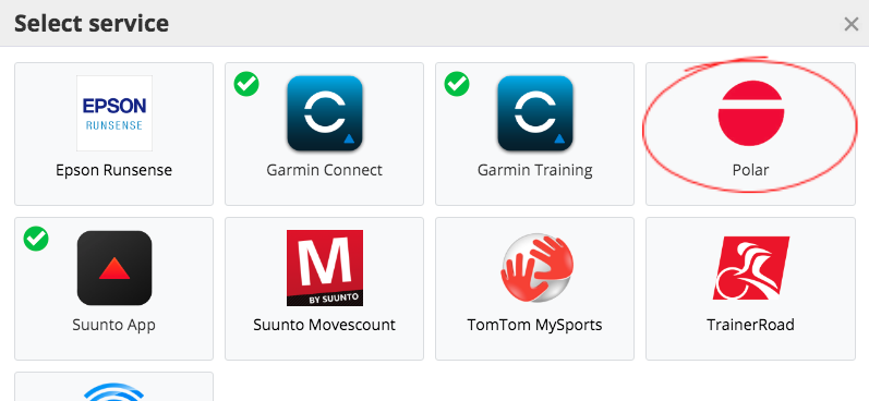 A screenshot of the sync-partners of SportTracks fitness software