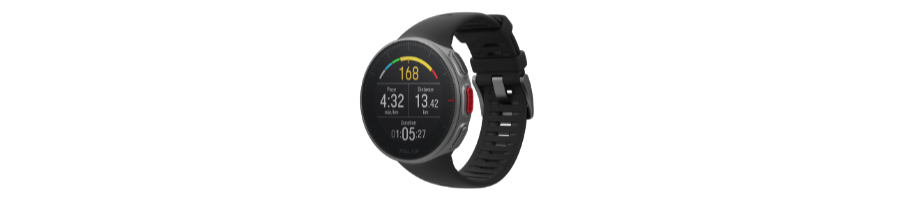 The Polar Vantage V sports watch with running power meter data on screen