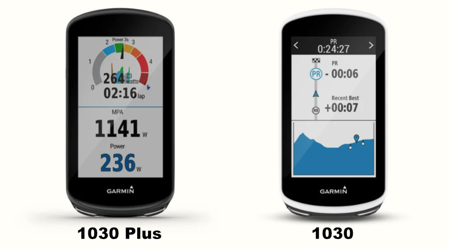 The Garmin 1030 Plus bike computer compared to the Garmin Edge 1030