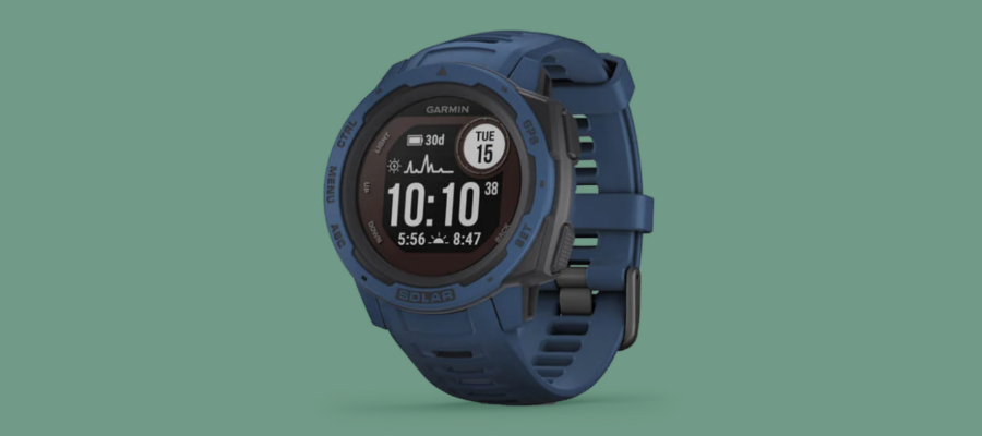 The Garmin Instinct Solar watch in Tidal Blue color