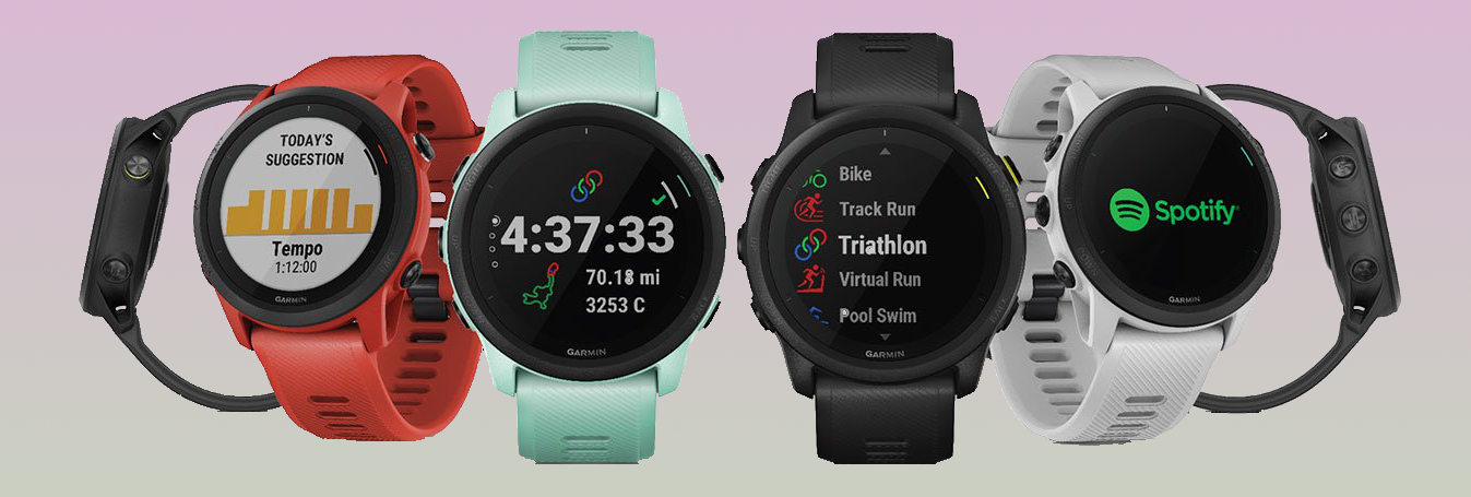 The Garmin Forerunner 745 multisport watch in different colors