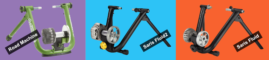 The Saris Fluid2, Kurt Kinetic Road Machine, and Saris CycleOps Fluid bike trainers