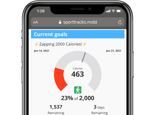 Apple iPhone with a SportTracks calorie goal on its screen 