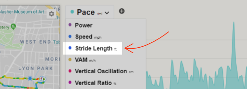 Stride Length running data in the Workout Detail page of SportTracks fitness training software